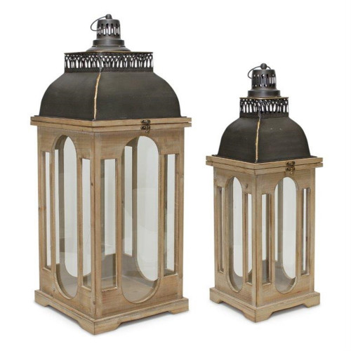 LANTERN ( SET OF 2) 26.25''H, 32.25''H IRON/WOOD/GLASS 82040